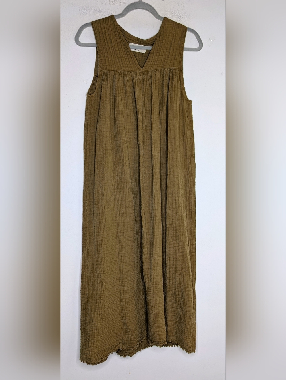GO GENTLY NATION gauze dress small 100% organic cotton olive green size medium